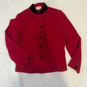 Talbots Women's Wool Red Blazer with Black Trim